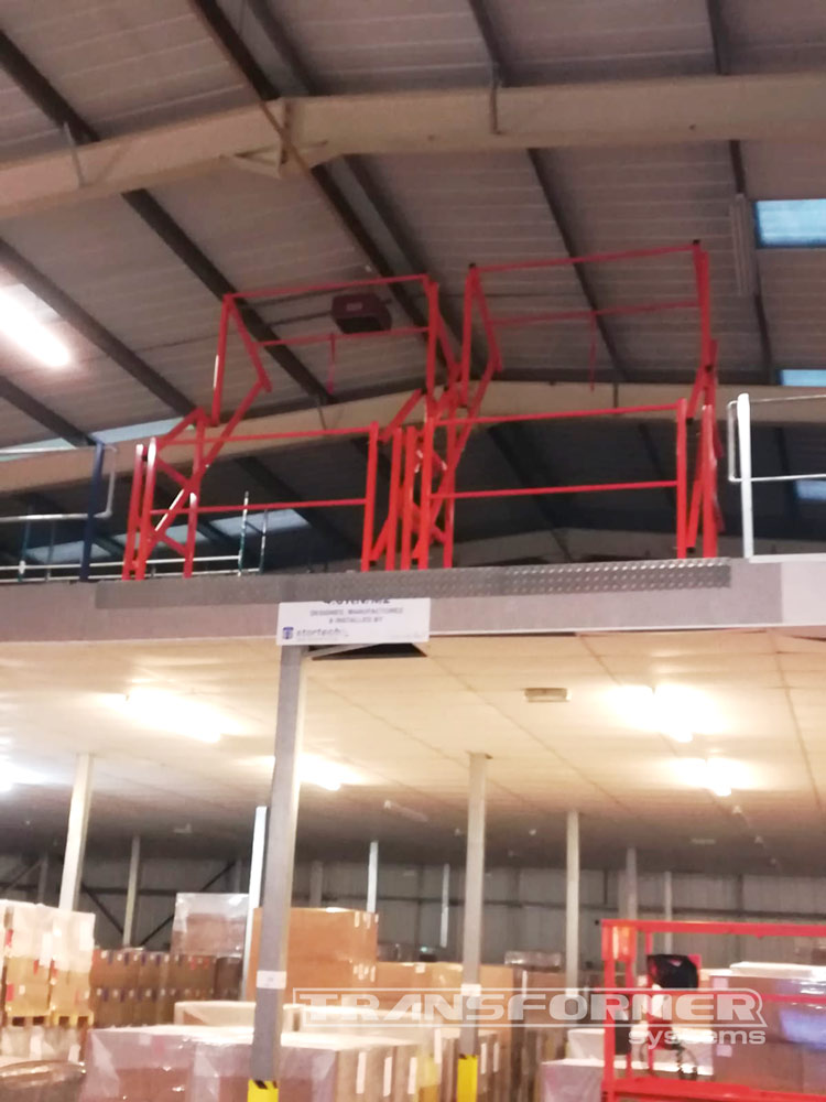 Two High Pallet Gates Installed on a Large Mezzanine.